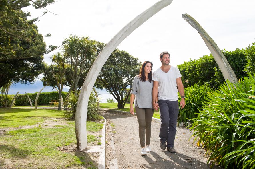 Whale bone arches at the Memorial Gardens in Kaikōura.